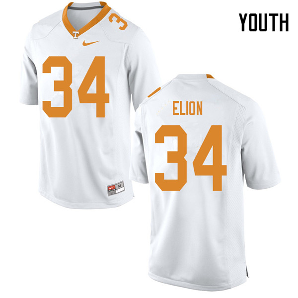 Youth #34 Malik Elion Tennessee Volunteers College Football Jerseys Sale-White - Click Image to Close